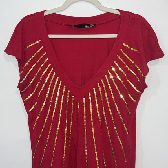 Love moschino red gold sequins vneck blouse size 10 - Picture 2 of 10